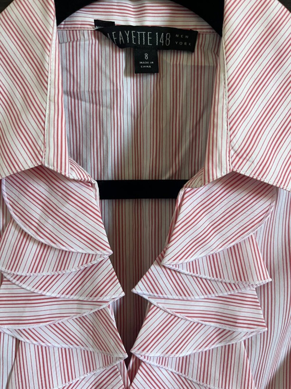 Lafayette 148 New York Striped Pleated Ruffle Blouse - Picture 5 of 5
